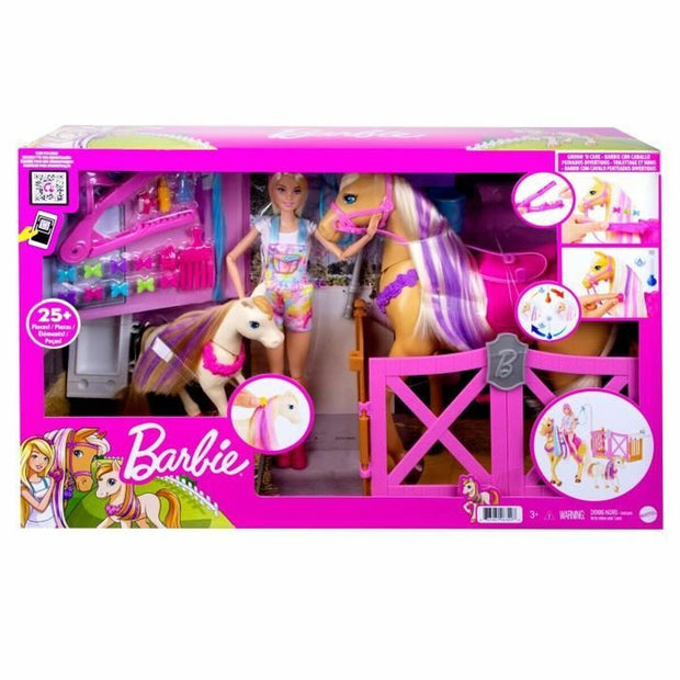 Ensemble de jouets Barbie Toilettage des Chevaux Plastique
