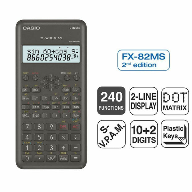 Calculatrice scientifique Casio FX-82 MS2 Noir Gris foncé Plastique