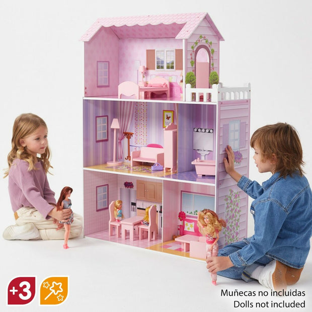 Maison de poupée Play & Learn 14 Pièces 80 x 112 x 31 cm