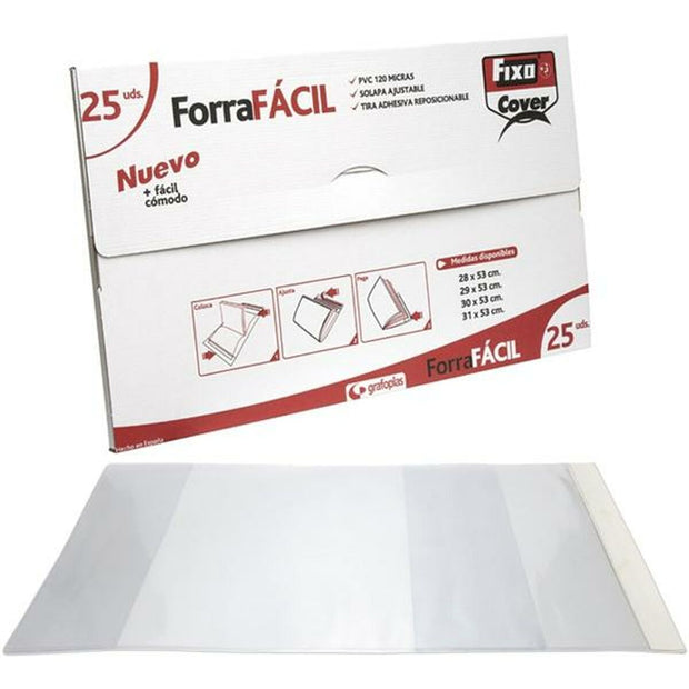 Couverture de livre adhésive Grafoplas Réglable Rabat 0,12 mm Transparent PVC 25 Unités (30 x 53 cm)