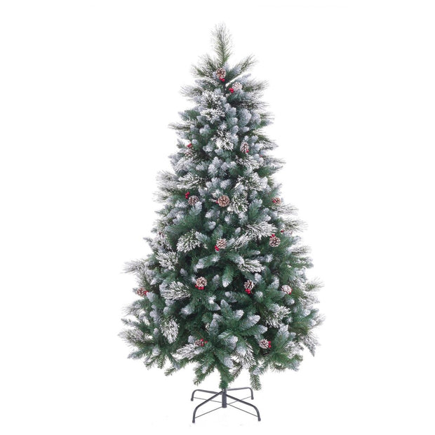 Sapin de Noël Blanc Rouge Vert PVC Métal Polyéthylène Enneigé 210 cm