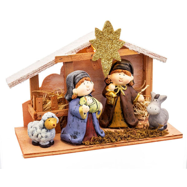 Décorations de Noël Naissance/Crèche Multicouleur Bois Céramique 27,5 x 12 x 20 cm (4 Pièces)