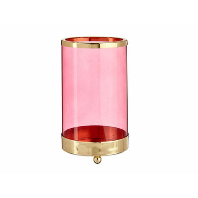 Bougeoir Rose Doré Cylindre Métal verre (9,7 x 16,5 x 9,7 cm)