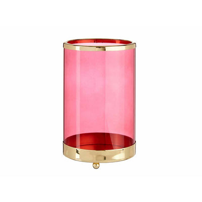 Bougeoir Rose Doré Cylindre Métal verre (12,2 x 19,5 x 12,2 cm)
