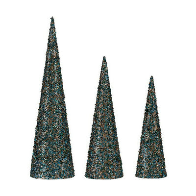 Décoration Noël Cônes Paillettes 3 Pièces Bleu Doré Plastique