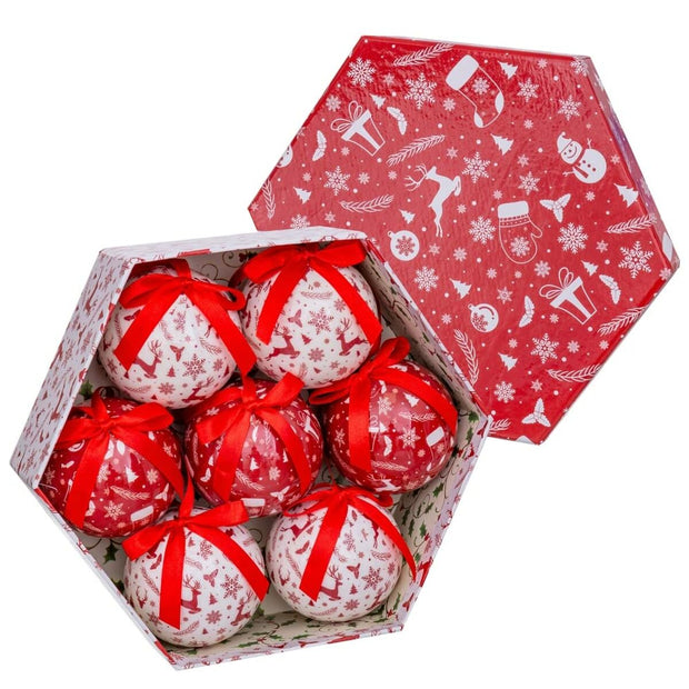 Boules de Noël Blanc Rouge Papier Polyfoam Bonhomme de Neige 7,5 x 7,5 x 7,5 cm (7 Unités)