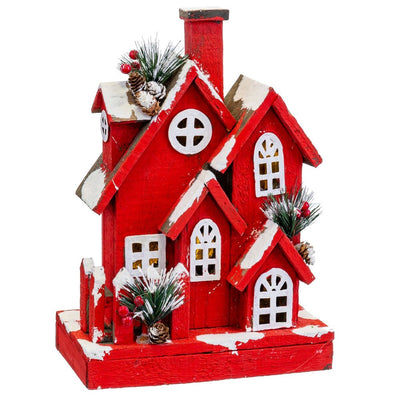 Décorations de Noël Rouge Bois Maison 24 x 13 x 33 cm