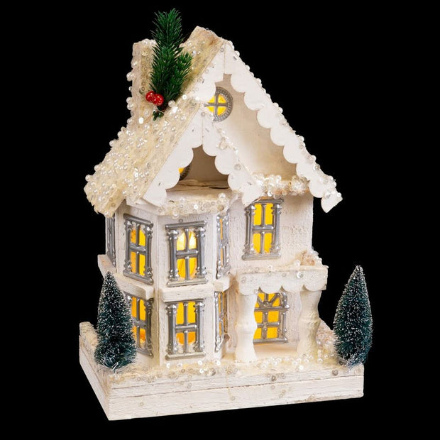 Décorations de Noël Blanc Bois Maison 23 x 14 x 32 cm