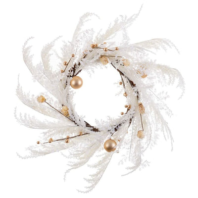 Couronne de Noël Blanc Doré Plastique 60 cm