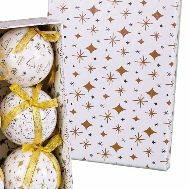 Boules de Noël Blanc Doré Papier Polyfoam 7,5 x 7,5 x 7,5 cm (6 Unités)