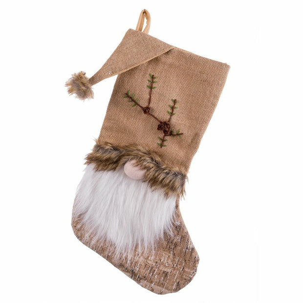 Chaussette de Noël Beige Tissu Père Noël 30 x 3 x 47 cm