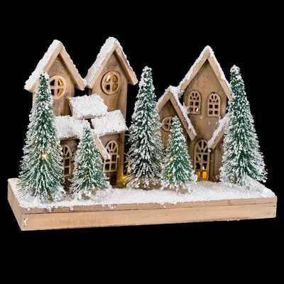 Décorations de Noël Blanc Vert Naturel Bois Plastique ville 45 x 18 x 30 cm