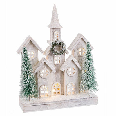 Décorations de Noël Blanc Vert Bois Plastique ville 30 x 10 x 43 cm