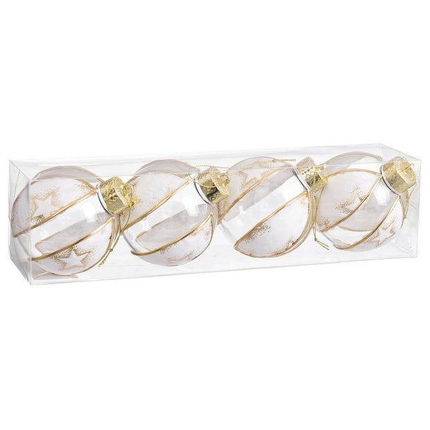 Boules de Noël Blanc Transparent Doré Plastique Tissu Etoiles 8 x 8 x 8 cm (4 Unités)