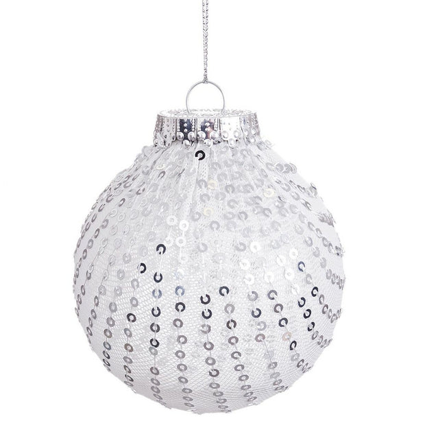 Boules de Noël Blanc Argenté Plastique Tissu Paillettes 8 x 8 x 8 cm (6 Unités)