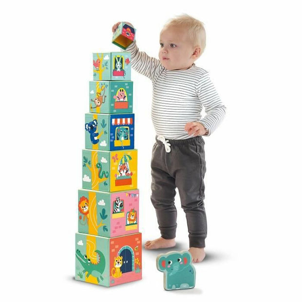 Playset SES Creative Block tower to stack with animal figurines 10 Pièces