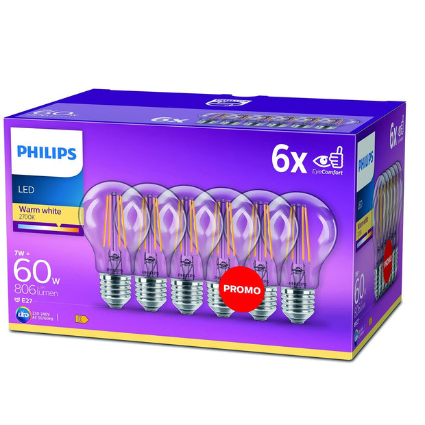 Lampe LED Philips Bombilla Transparent A+ 60 W E (2700k)