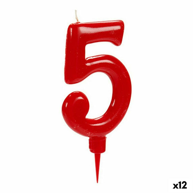 Bougie Rouge Anniversaire Numéro 5 (12 Unités)
