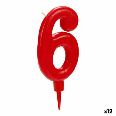 Bougie Rouge Anniversaire Numéro 6 (12 Unités)