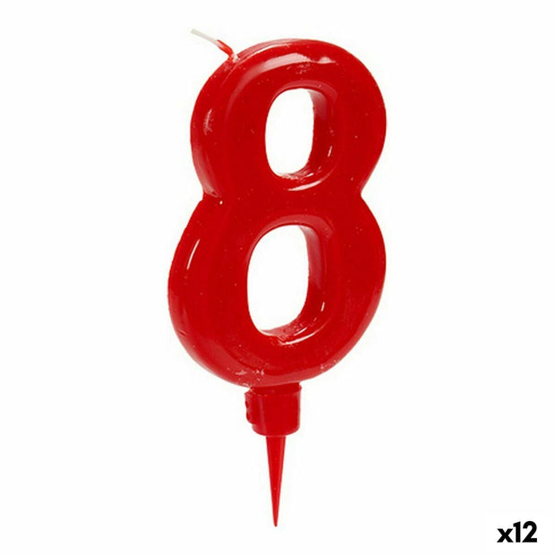 Bougie Rouge Anniversaire Numéro 8 (12 Unités)