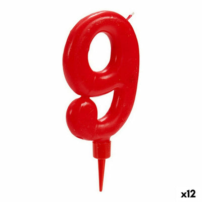 Bougie Rouge Anniversaire Numéro 9 (12 Unités)