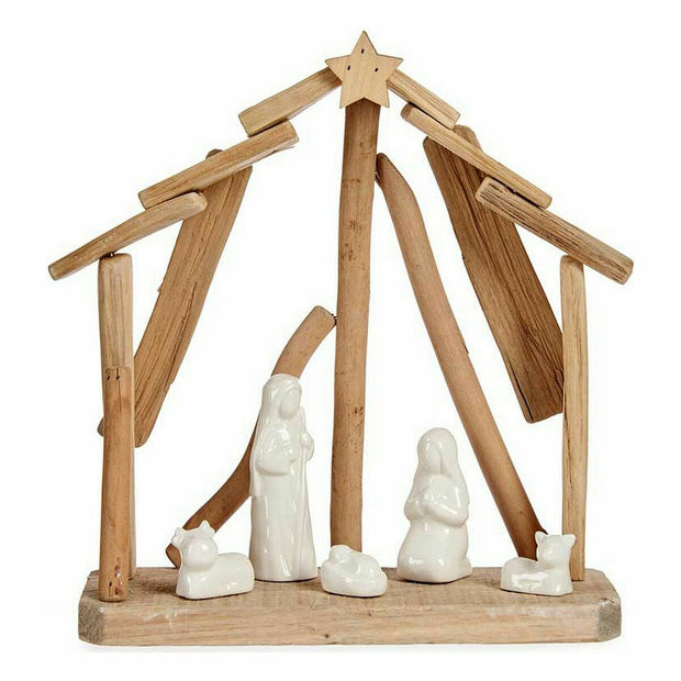 Crèche de Noël Céramique Bois Marron Blanc 2 Unités