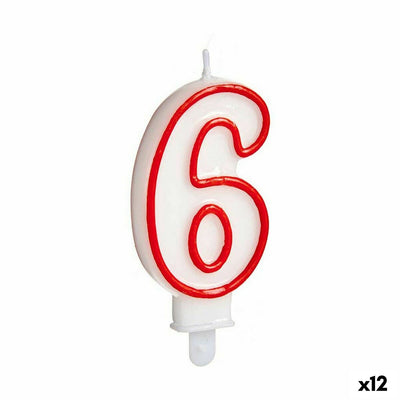 Bougie Anniversaire Numéro 6 Rouge Blanc (12 Unités)