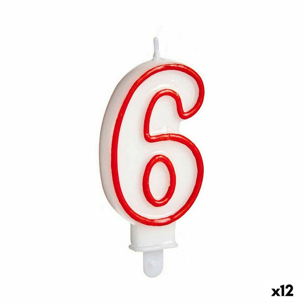 Bougie Anniversaire Numéro 6 Rouge Blanc (12 Unités)