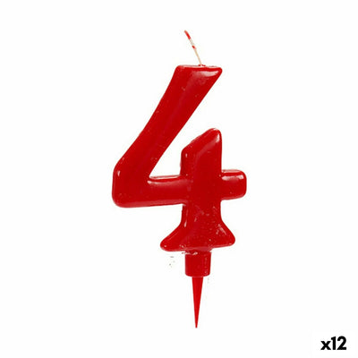 Bougie Rouge Anniversaire Numéro 4 (12 Unités)