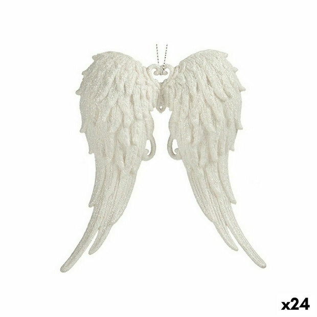 Décorations de Noël Ailes d'ange Blanc Plastique Paillettes 13 x 14,5 x 2,5 cm (24 Unités)