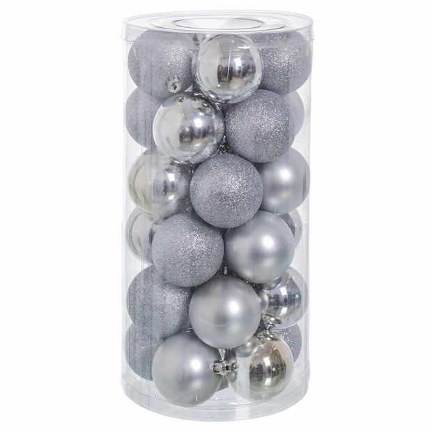 Boules de Noël Argenté Plastique Paillettes 6 x 6 x 6 cm (30 Unités)